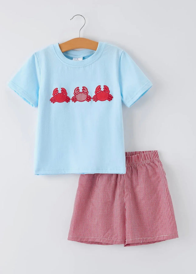 Boys Crab Plaid Set