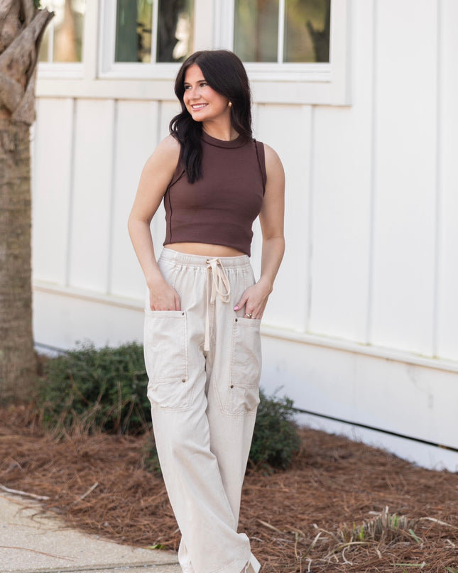 Side Pocket Wide Pants - Natural