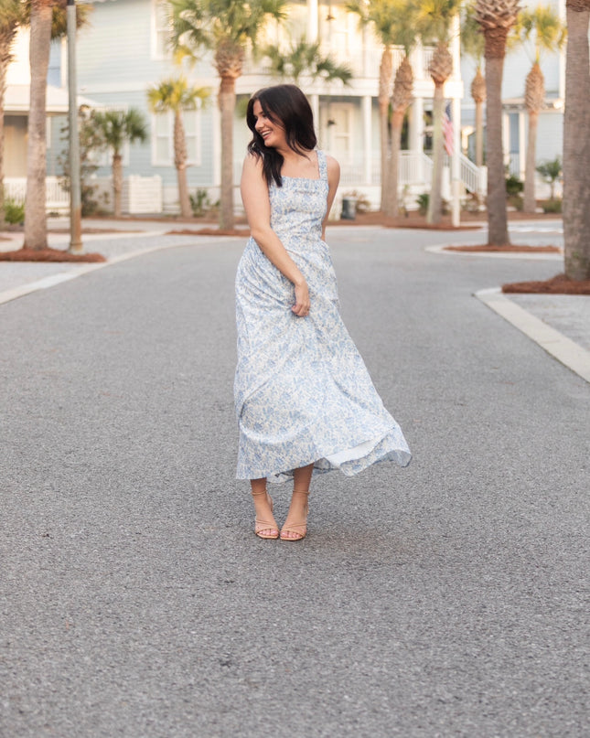 Garden Glow Dress - Blue/White/Floral