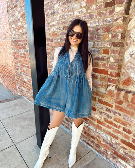The Empire Romper - Washed Denim