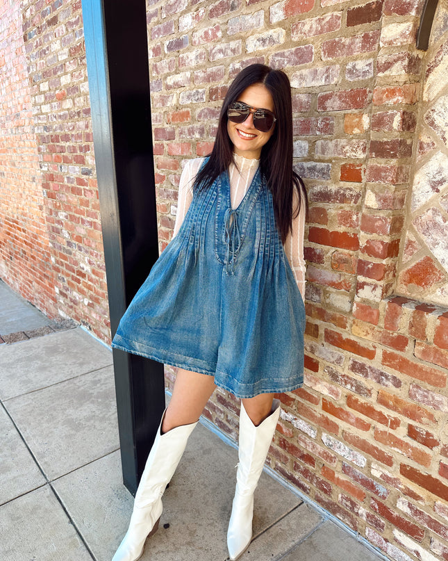 The Empire Romper - Washed Denim