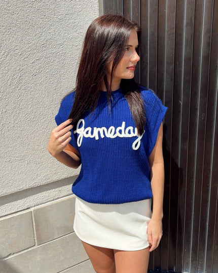 Gameday Sleeveless Sweater Top - Royal Blue