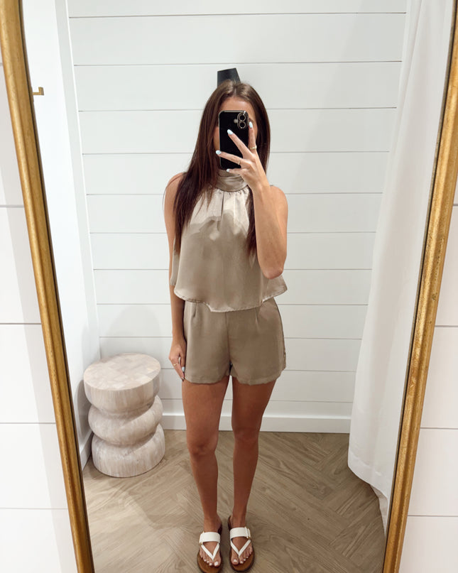 Talk of the Town Romper - Beige