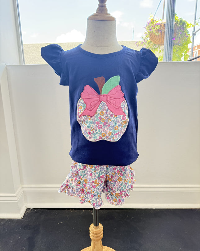 Floral Embroidered Apple Ruffle Outfit