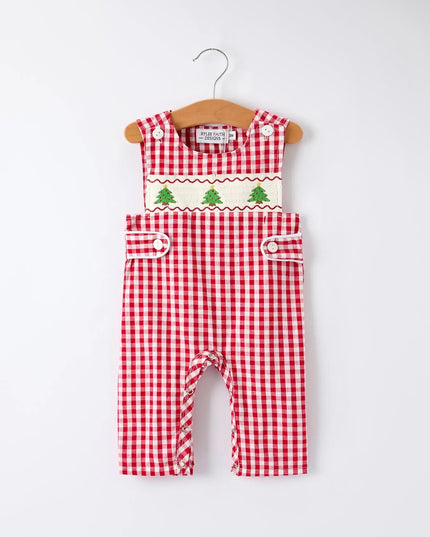 Smocked Christmas Tree Romper - Red
