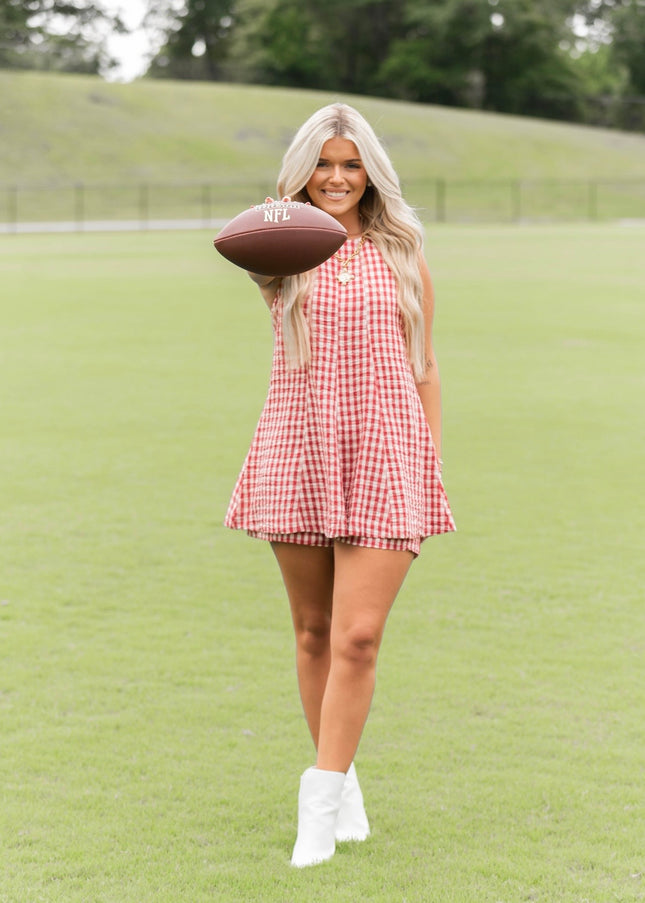 Gingham Baby Doll Romper - Red
