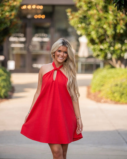 Halter Mini Dress - Red
