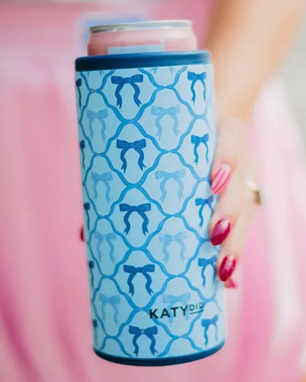 Blue Bow Slim Can Koozie