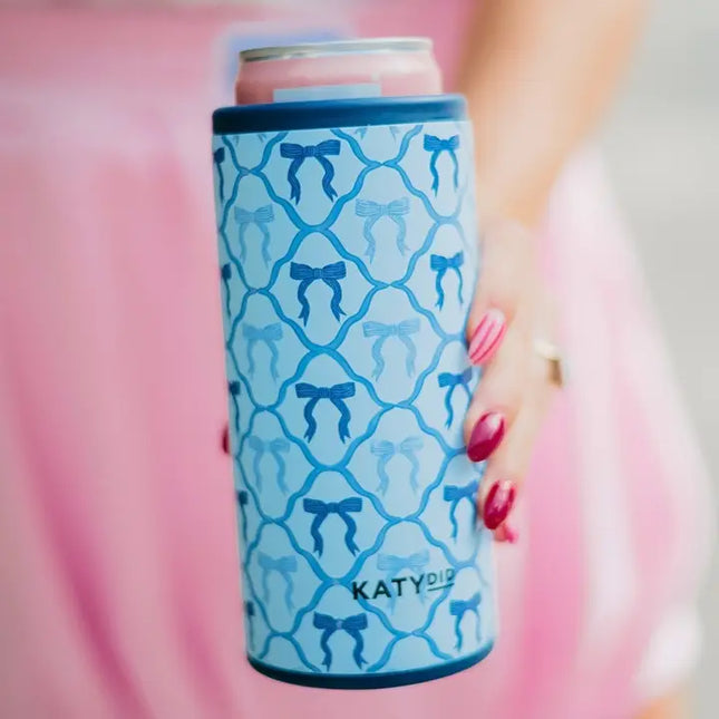 Blue Bow Slim Can Koozie