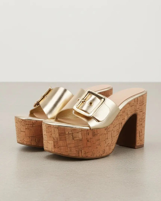Chunky Platform Cork Heel - Gold