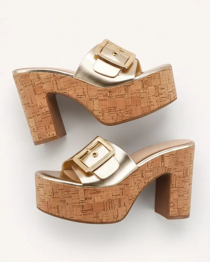 Chunky Platform Cork Heel - Gold