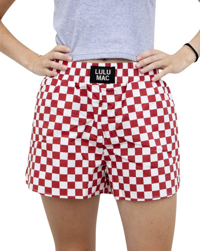 Lulu Mac Checkered Boxer Shorts - Crimson/White