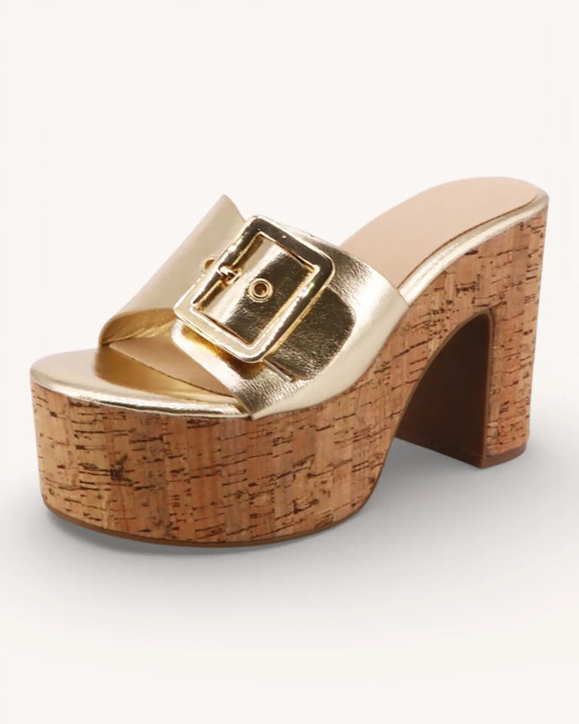 Chunky Platform Cork Heel - Gold