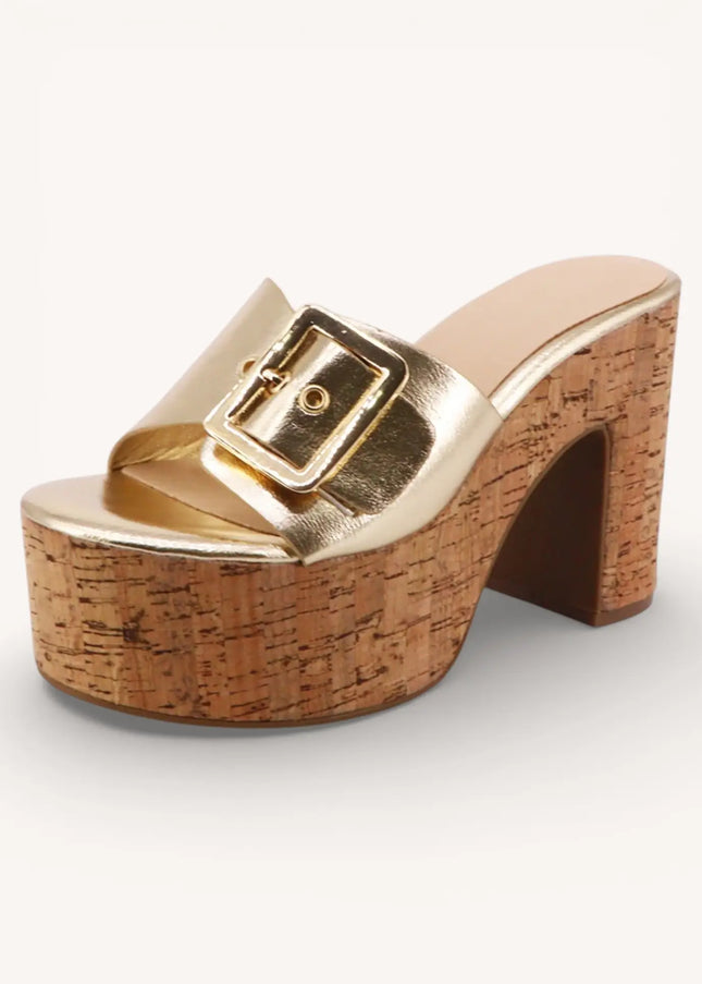 Chunky Platform Cork Heel - Gold