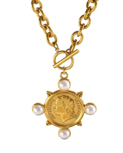 SB France Pearl Coin Toggle Necklace