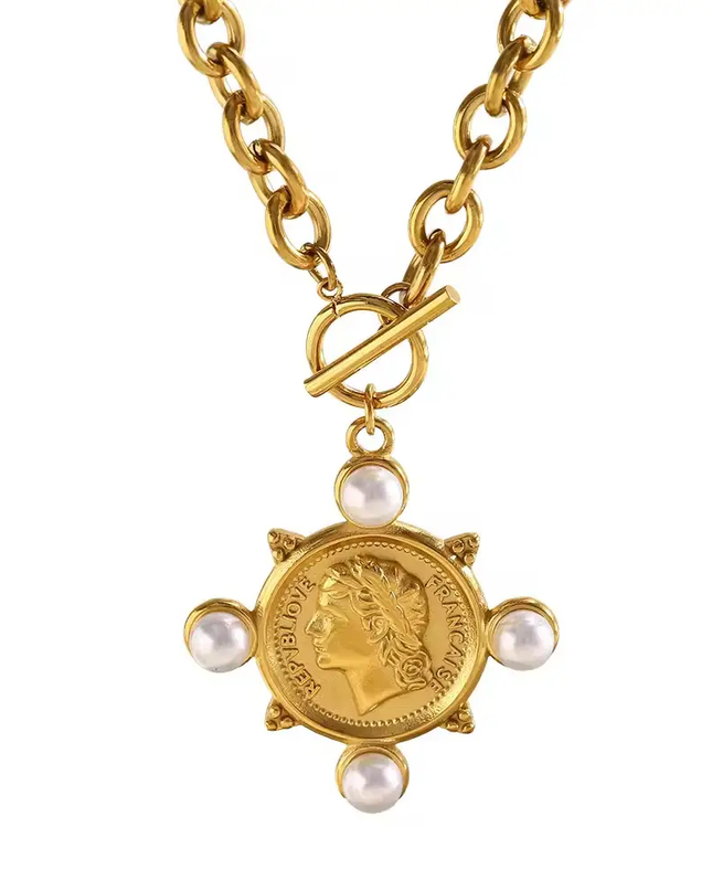 SB France Pearl Coin Toggle Necklace