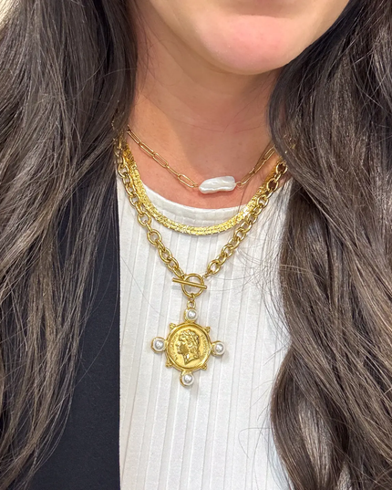 SB France Pearl Coin Toggle Necklace