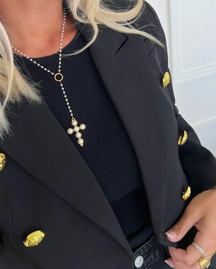 Lariat Pearl Cross Necklace